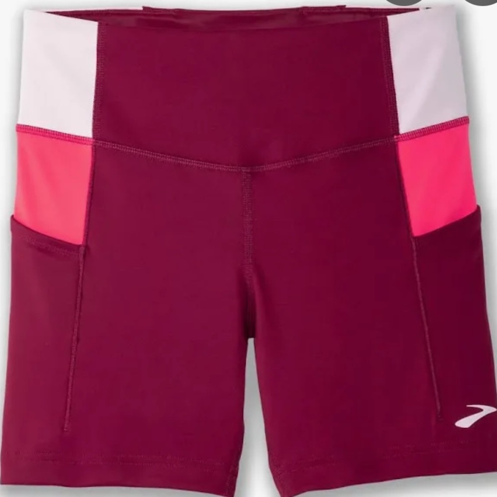 Women's Brooks Method 5" Short Tight Shorts, Size Small, Pink/ Maroon